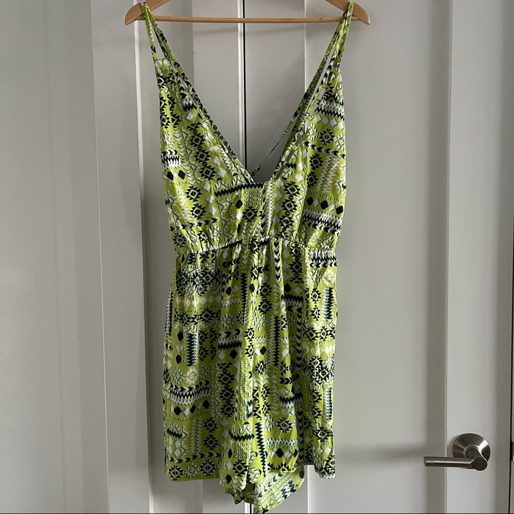 Lime green print short romper